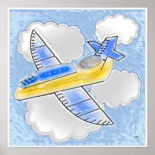 Jet Aeroplane in the Clouds 3D Poster
