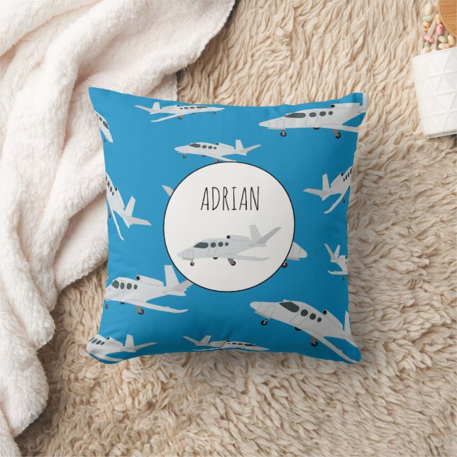 Jet Aeroplane Pattern Custom Name Cushion (Blanket)