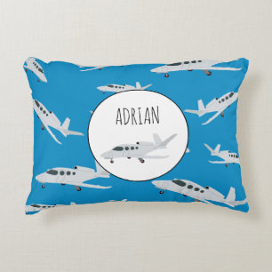 Jet Aeroplane Pattern Custom Name Decorative Cushion