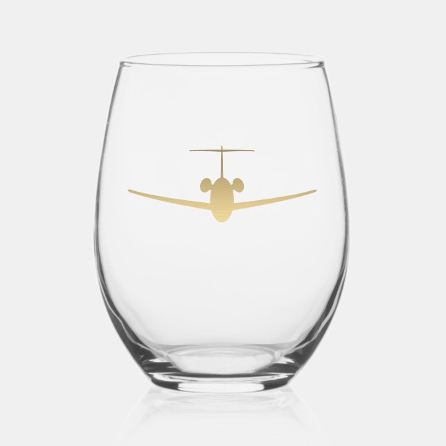 Jet Aeroplane Stemless Wine Glass (Front)