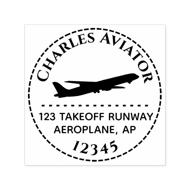 Jet Airplane Round Address Stamp for Aviator Pilot (Design)