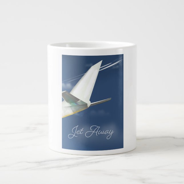 Jet Away travel poster. Large Coffee Mug (Front)