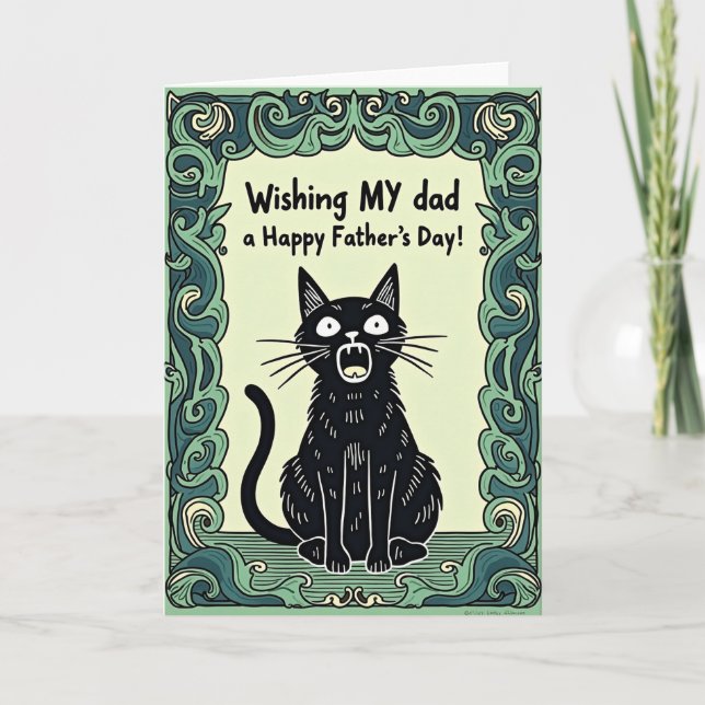 Jet Black Cat Fathers Day Card (Front)
