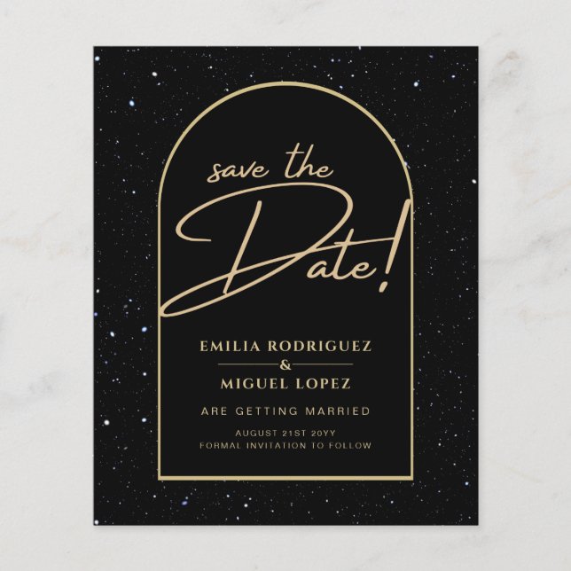 JET BLACK GOLD Starry Night Wedding SAVE DATE Flyer (Front)
