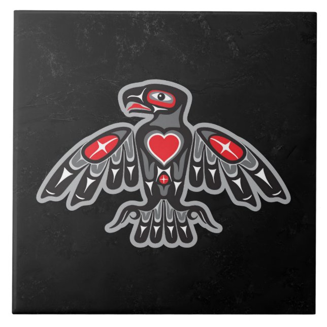 Jet Black Granite Faux Native American Thunderbird Ceramic Tile (Front)