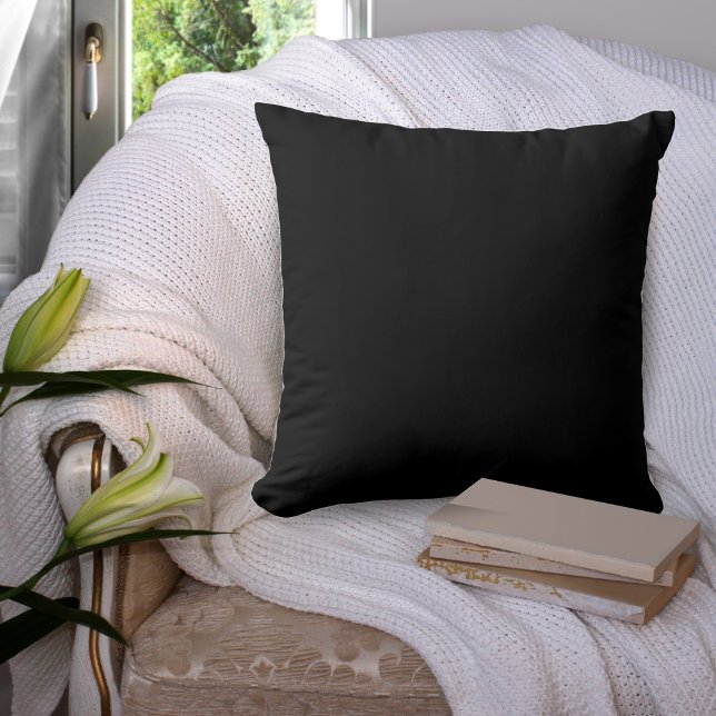 Jet Black Solid Colour Simple Minimalist Cushion (jet black solid color square pillow)