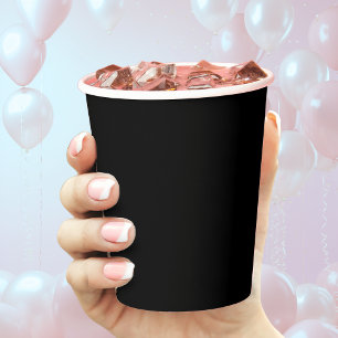 Jet Black Solid Colour Simple Minimalist Paper Cups