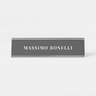 Jet Black & White Minimalist Plain Modern Desk Name Plate