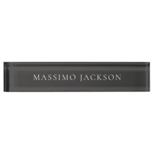 Jet Black & White Minimalist Plain Modern Nameplate