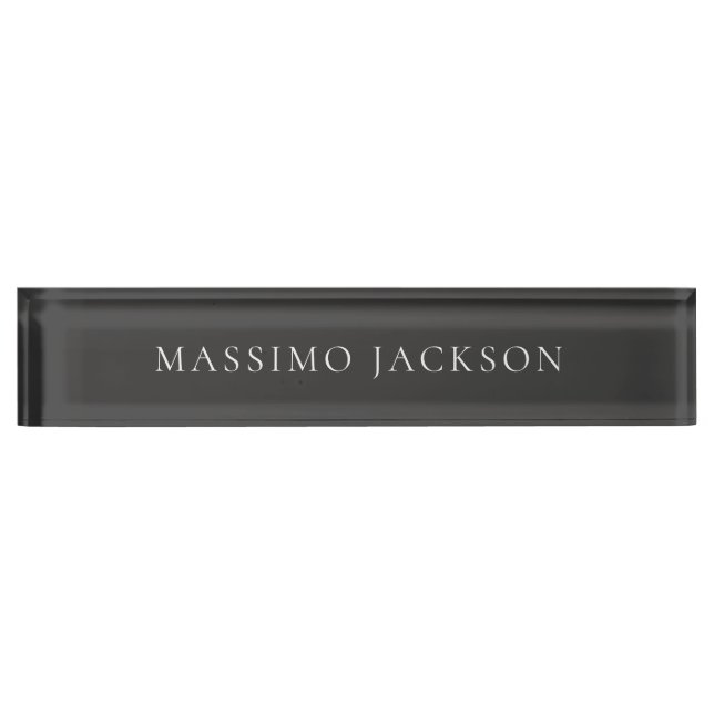 Jet Black & White Minimalist Plain Modern Nameplate (Front)