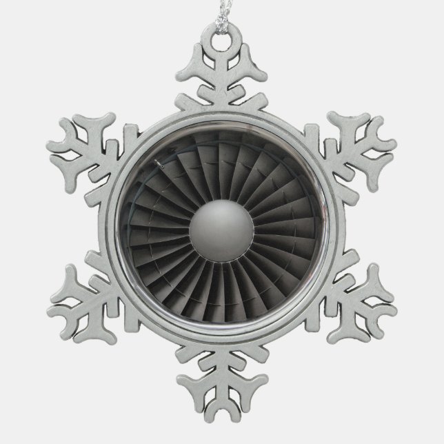 Jet Engine Turbine Fan Snowflake Pewter Christmas Ornament (Front)
