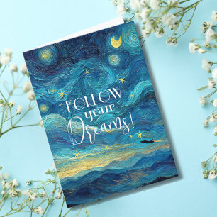 Jet Fighter Aeroplane Clouds Van Gogh Motivational Card