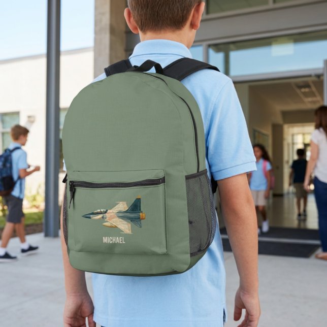 Jet Fighter Aeroplane Green Aviation Boy Custom Printed Backpack (Creator Uploaded)