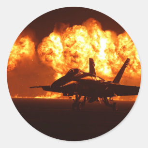 Jet Fighter Flames Classic Round Sticker