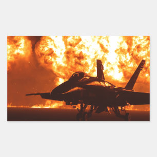 Jet Fighter Flames Rectangular Sticker