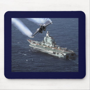 Jet Fighter Over Navy Ship Mouse Pad