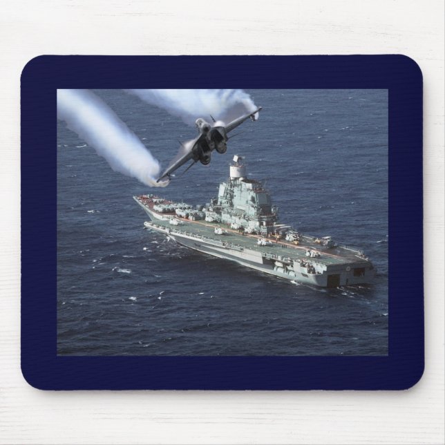 Jet Fighter Over Navy Ship Mouse Pad (Front)