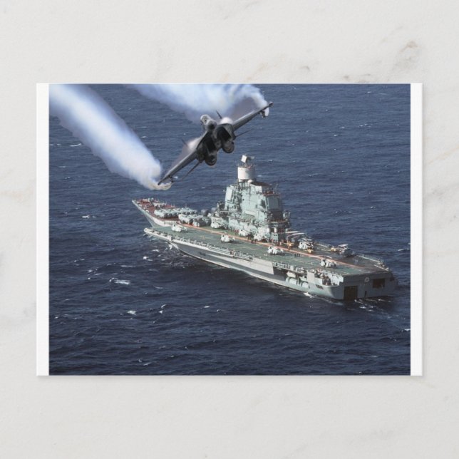 Jet Fighter Over Navy Ship Postcard (Front)