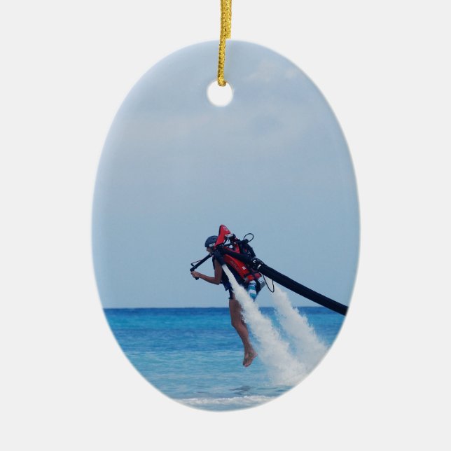 Jet Pack Blasting Off Ceramic Ornament (Front)