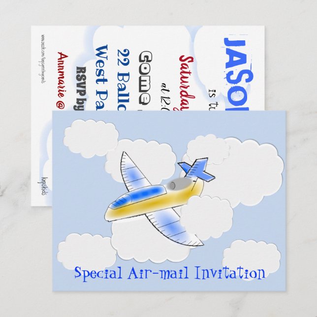 Jet Plane Air Mail Birthday Party (change the age) Invitation (Front/Back)