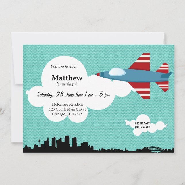 Jet Plane Birthday theme (Blue) Invitation (Front)
