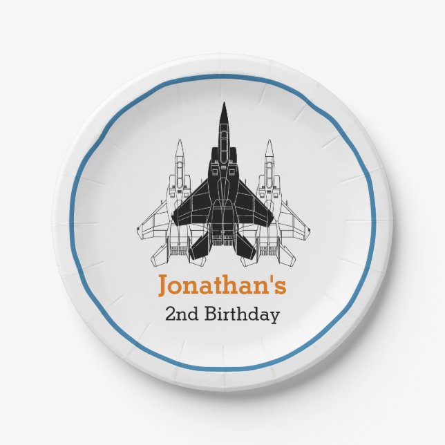 Jet Plane Boy Birthday Personalised Paper Plates (Front)