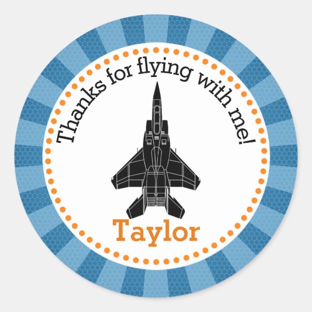 Jet Plane Favour Sticker (Boys Birthday Party) (Front)