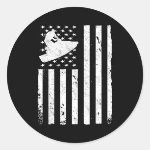 Jet ski american usa flag jetski classic round sticker