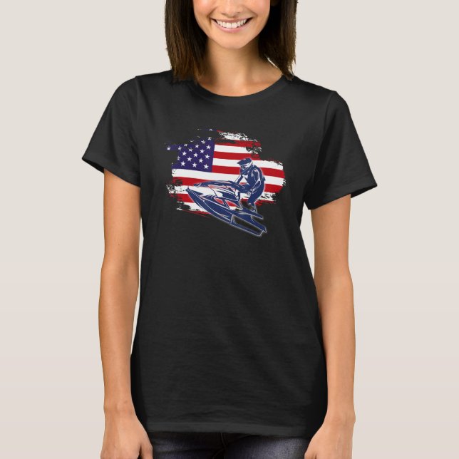 Jet Ski American USA Flag Jetski Rider T-Shirt (Front)