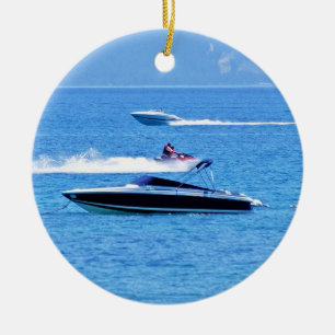 Jet Ski And Boats In The Ocean Ceramic Tree Decoration