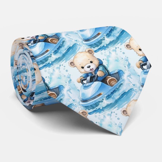 Jet Ski Blue Teddy Bear  Neck Tie (Rolled)