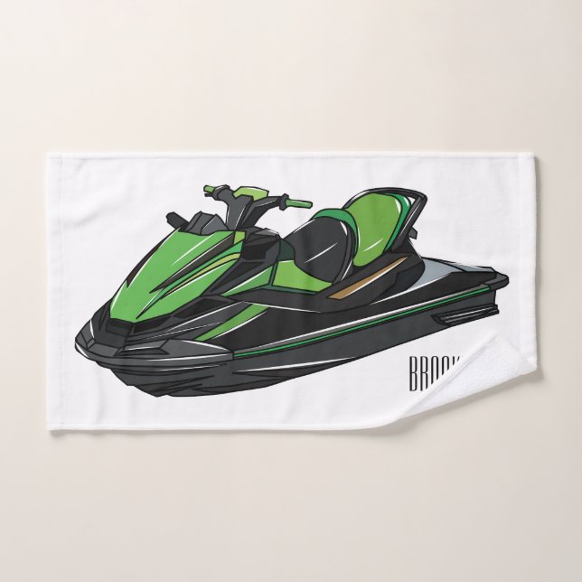 Jet ski cartoon illustration bath towel set (Hand Towel)
