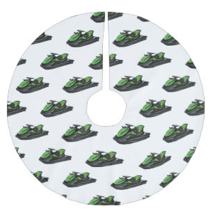 Jet ski cartoon illustration brushed polyester tree skirt