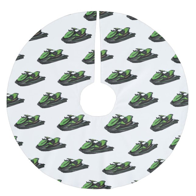 Jet ski cartoon illustration brushed polyester tree skirt (Front)