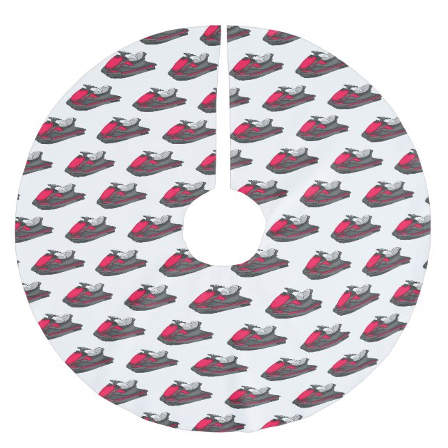 Jet ski cartoon illustration brushed polyester tree skirt (Front)
