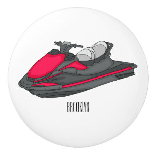 Jet ski cartoon illustration ceramic knob