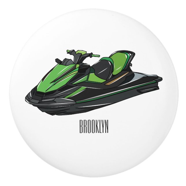 Jet ski cartoon illustration ceramic knob (Front)