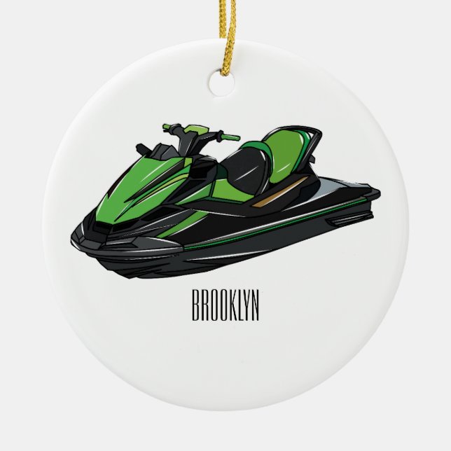 Jet ski cartoon illustration ceramic ornament (Front)