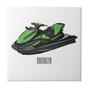 Jet ski cartoon illustration ceramic tile