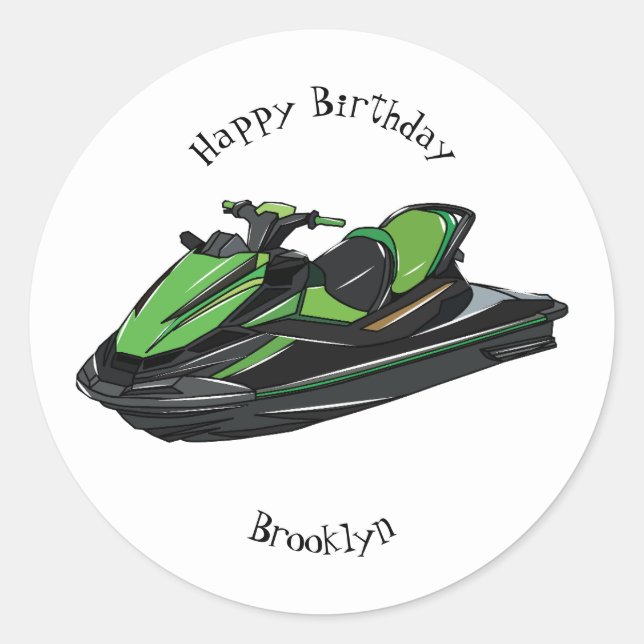Jet ski cartoon illustration classic round sticker (Front)