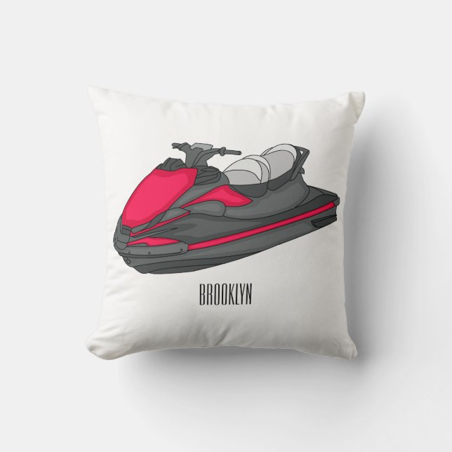 Jet ski cartoon illustration cushion (Front)