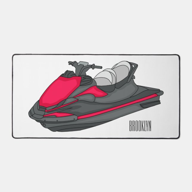 Jet ski cartoon illustration desk mat (Front)