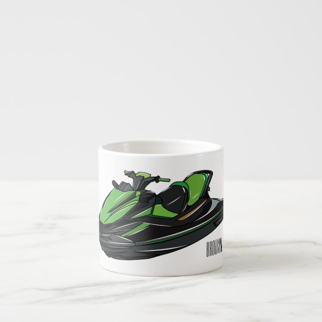 Jet ski cartoon illustration espresso cup (Front)