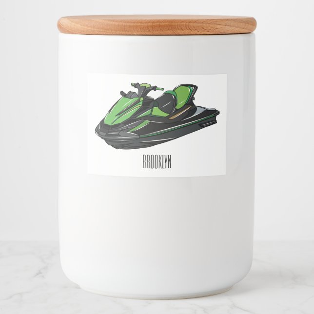 Jet ski cartoon illustration food label (Front)