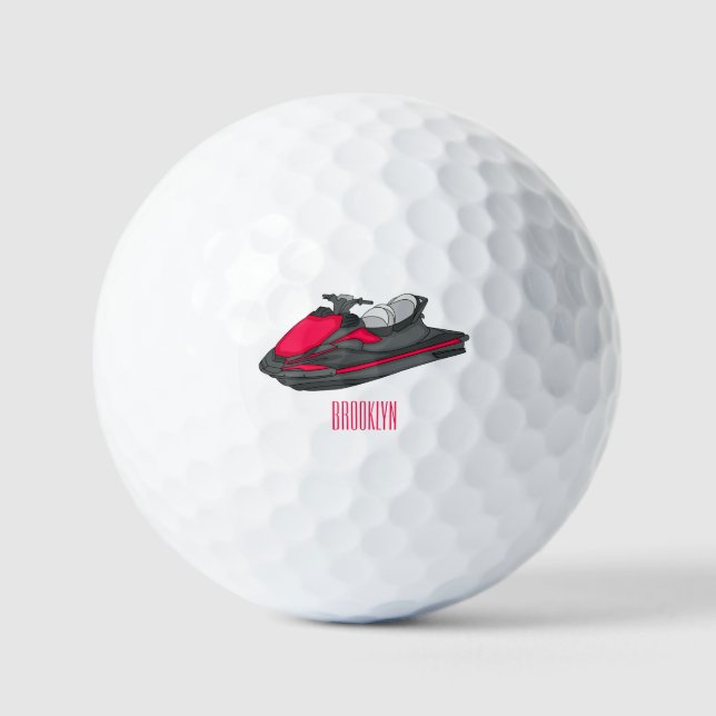 Jet ski cartoon illustration golf balls (Front)