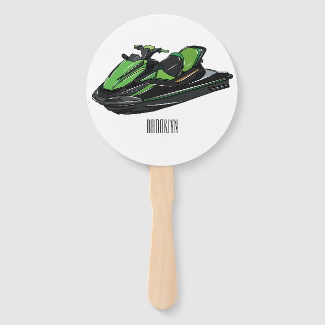 Jet ski cartoon illustration hand fan (Front)