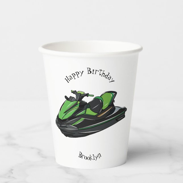 Jet ski cartoon illustration paper cups (Front)