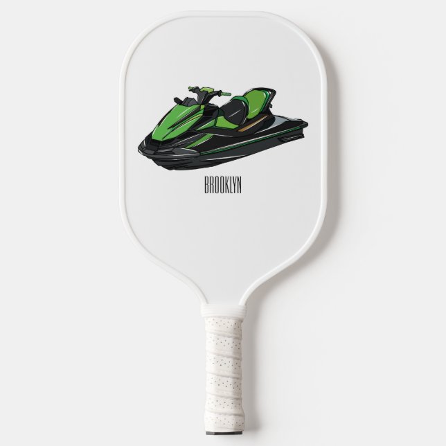 Jet ski cartoon illustration pickleball paddle (Front)