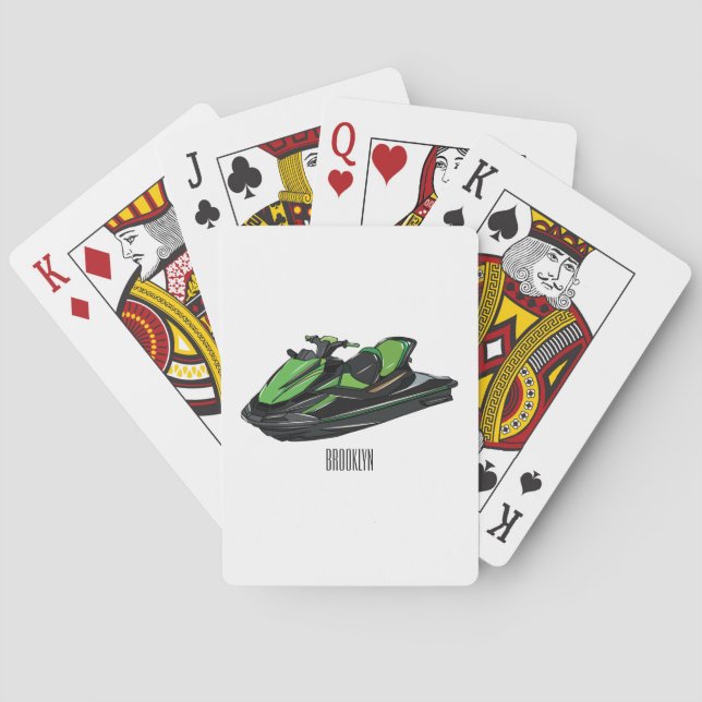 Jet ski cartoon illustration playing cards (Back)