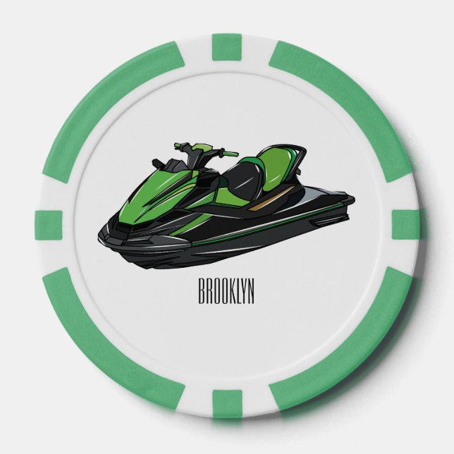 Jet ski cartoon illustration poker chips (Front)